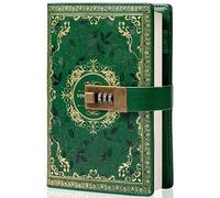 Cuaderno de cuero vintage con cerradura de combinación, diario secreto de flores en relieve B6, papel rayado para escribir, regalo para mujeres y niñas (verde)