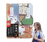 Cuaderno de diario con diseño de gato, tapa de poliuretano, planificador magnético de 5.75 pulgadas, página a color, manual del estudiante, libro de escritura de dibujos animados para notas, tareas