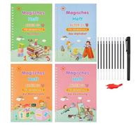 Cuaderno de ejercicios mágicos - juego de 4 | Libro de escritura | Cuaderno de escritura ranurado reutilizable | Tinta que desaparece | Aprender a escribir bellas escrituras para el jardín de infantes