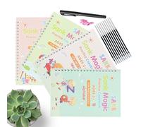 Cuaderno de ejercicios para niños, 4 piezas, con ranuras para el alfabeto, curso de escritura regrabable para niños, para viajes, escuela, guardería, aprendizaje temprano, educación en casa