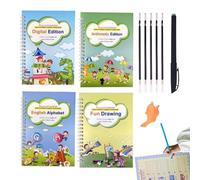 Cuaderno de ejercicios para niños, cartón blanco, 19 x 18 cm, cuaderno de ejercicios ranurado con bolígrafo, reutilizable para preescolar, cuaderno de escritura a mano reutilizable | Escuela en casa
