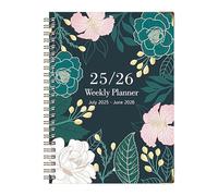 Cuaderno de espiral de anillas - Diario floral A5 grueso, páginas de julio de 2025 a junio de 2026, bloc de notas para diario de viñetas, bocetos, toma de notas, derecho universitario, trabajo