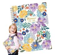 Cuaderno de espiral floral, planificador anillado A5, diario grueso resistente con estructura práctica, bloc de notas inglés para bocetos, diario de viñetas, toma de notas, universidad, derecho