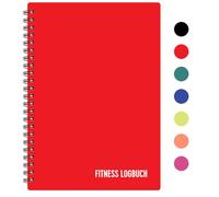 Cuaderno de fitness con tapa de plástico rojo, sin fecha, formato A5, papel grueso, encuadernación fuerte, diario de entrenamiento elegante y minimalista