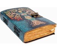 Cuaderno de hechizos en blanco con cierre de bloqueo y diario de cuero hecho a mano de la vendimia en relieve de la oración pagana antigua brujería Wiccan cuaderno diario de 17,7 x 15,8 cm