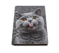 Cuaderno de lengua con diseño de gato azul, tamaño A5, de piel sintética, hojas sueltas con 90 hojas, carpeta recargable para escribir, tomar notas, diario
