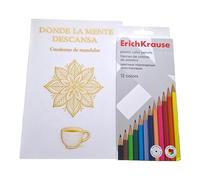 Cuaderno de Mandalas para Colorear Adultos con Lápices de Colores - Kit Creativo de Relajación y Pausa Consciente - Ideal para Regalo