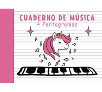 Cuaderno de Música 4 Pentagramas: Libreta para notación musical con 4 pentagramas por pagina para niños, tamaño pequeño A5 apaisado, papel pautado, pentagrama grande, con pauta ancha