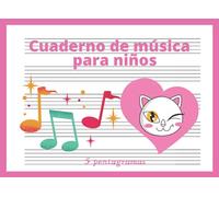 Cuaderno de Música 5 pentagramas: Libreta para notación musical para niños, papel pautado, 5 pentagramas por página, A5+ apaisado, 60 páginas