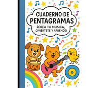 Cuaderno de Música Infantil Pentagramas: Tamaño grande A4 | 12 pentagramas por página | 100 páginas numeradas con índice inicial | Diseño divertido para niños músicos
