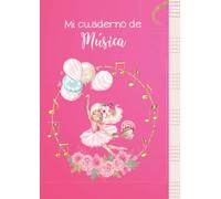Cuaderno de musica pentagrama para niños: Libreta A4 de musica pautada con 6 pentagramas grandes por página, pauta ancha, para composicion y notación musical infantil, 100 paginas. Rosa