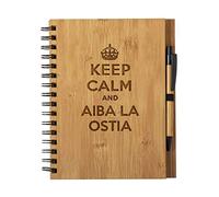Cuaderno de Notas Keep Calm And Aiba La Ostia Frases Vascas Euskadi - Cuaderno de Notas Desayuno Original Libreta de Madera Natural con Boligrafo Tamaño A5