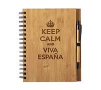 Cuaderno de Notas Keep Calm and viva España de Madera Natural con Boligrafo Regalo patriotico Tamaño A5