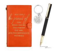 Cuaderno de Piel A6 Recargable Hojas Sueltas, Cuaderno de Viaje a6 con Boligrafo y llavero, Bloc de Notas a6 Regalos para Mujer Amigas, Cuadernos Bonitos para Oficina, Escuela (Naranja)