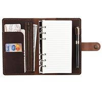 Cuaderno de piel con anillas recargables, 6 anillas de hojas sueltas y organizadores, diario de viaje A6 hecho a mano