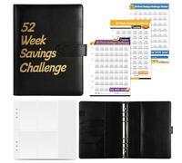 Cuaderno de piel sintética para ahorrar dinero, con bolsas de efectivo y calcomanías, diario de hojas sueltas, diario de desafíos de ahorro