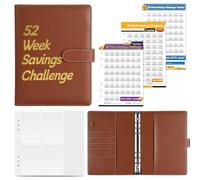 Cuaderno de piel sintética para ahorrar dinero, con bolsas de efectivo y calcomanías, diario de hojas sueltas, diario de desafíos de ahorro