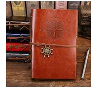 Cuaderno de piel sintética reemplazable, diario de viajero (marrón, tamaño mediano, 130 x 185 mm)