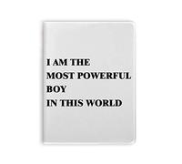 Cuaderno de tapa blanda con texto en inglés "I Am The Powerful Boy"