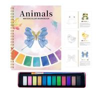 Cuaderno de trabajo de acuarela, bloc de dibujo para niños, diario de práctica artística, libro de pintura con juego de 12 colores y encuadernación en de pincel, ejercicios creativos para