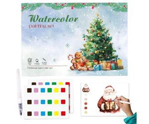 Cuaderno de trabajo de acuarela con pincel de pintura, cuaderno de trabajo de acuarela de Navidad para adultos, para vacaciones de invierno, hogar, viajes, trabajo, fiesta relajante