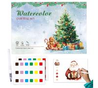 Cuaderno de trabajo de acuarela, juego de pintura navideña con pincel, 20 ilustraciones navideñas, libro de arte apto para principiantes, actividad creativa relajante de invierno para el hogar, viajes