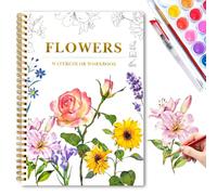 Cuaderno de trabajo de acuarela para principiantes, 20 páginas florales con 24 paletas y 2 pinceles