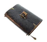 Cuaderno de viaje cuero suave con patrón en relieve, cerradura y llave, papel Bloc notas for bocetos escritura negocios Cuaderno de Viaje Vintage(Black)