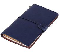 Cuaderno de viaje diario diario de viaje de 5 colores cuero PU retro clásico personalizado con cuaderno diario recargable(azul oscuro)