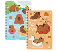 Cuaderno en espiral, blocs de alambre A5, bonitos artículos de papelería de Capybara | Planificador de notas | 2 piezas de álbumes de recortes escolares | Diario de bocetos para niños y niñas, aula y