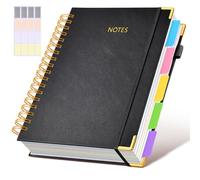 Cuaderno en espiral de tapa dura con pestañas divisoras extraíbles, 300 páginas de cuero de 5 materias, cuaderno de rayas universitarias, cuadernos grandes B5 de 8 x 10 pulgadas para el trabajo, la