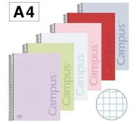 Cuaderno espiral A4 - 80 hojas - Campus - Colores pasteles - Cuadrícula 4 mm - 90 g