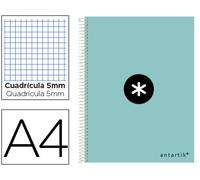 Cuaderno espiral liderpapel a4 micro antartik tapa dura 80h 100 gr cuadro 5mm sin bandas 4 taladros color menta