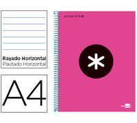 Cuaderno espiral liderpapel a4 micro antartik tapa forrada 120h 100 gr horizontal 5 bandas 4 taladros color rosa