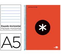 Cuaderno espiral liderpapel a5 micro antartik tapa forrada 120h 100 gr horizontal 5 bandas 6 taladros color rojo. - KD12