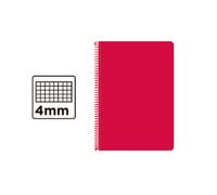 Cuaderno Espiral Cuarto Cuadrícula 4mm 75g (Tapa Dura) - Rojo