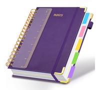 Cuaderno espiral de tapa dura de 20,3 x 25,4 cm con pestañas y separadores extraíbles, 300 páginas, cuaderno de 5 sujetos a rayas de piel sintética para mujeres, estudiantes, trabajo escolar (morado)