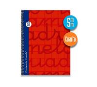 Cuaderno Espiral LAMELA 4º 80H Cuadrovía 5 mm. Tapa Extradura Rojo