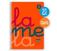 Cuaderno Espiral LAMELA Fluor, 4º 80 Hojas Cuadro 2,5 mm. Tapa Plástico (Naranja)