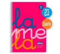 Cuaderno Espiral LAMELA Fluor, 4º 80H Cuadrovía 2,5 mm. Tapa Plástico Rosa