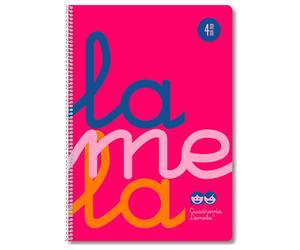 Cuaderno Espiral LAMELA Fluor, Folio 80H Cuadrovía 4 mm. Tapa Plástico Rosa