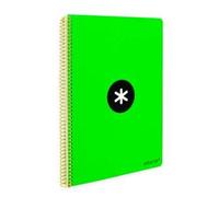 Cuaderno espiral liderpapel a4 antartik tapa dura 80h 100gr cuadro 4mm con margen color verde fluor