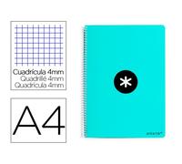 Cuaderno espiral liderpapel a4 antartik tapa dura 80h 90gr cuadro 4mm con margen color menta