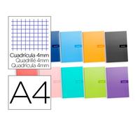 Cuaderno espiral liderpapel a4 crafty tapa forrada 80h 90 gr cuadro 4 mm con margen colores surtidos