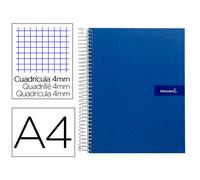 Cuaderno espiral liderpapel a4 crafty tapa forrada 80h 90 gr cuadro 4mm con margen color azul marino - BF46