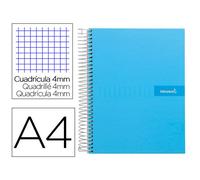 Cuaderno espiral liderpapel a4 crafty tapa forrada 80h 90 gr cuadro 4mm con margen color celeste - BF70