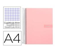 Cuaderno espiral liderpapel a4 crafty tapa forrada 80h 90 gr cuadro 4mm con margen color rosa - BJ80