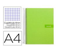 Cuaderno espiral liderpapel a4 crafty tapa forrada 80h 90 gr cuadro 4mm con margen color verde - BF48