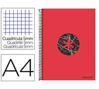 Cuaderno espiral liderpapel a4 micro antartik tapa forrada120h 100 gr cuadro 5 banda 4 taladros trending rojo