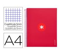 Cuaderno espiral liderpapel a4 micro antartik tapa forrada120h 100 gr cuadro 5mm 5 banda4 taladros color frambuesa